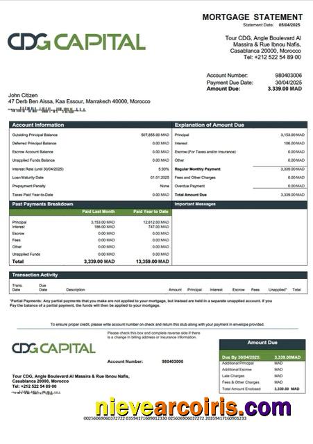 Morocco CDG Capital mortgage statement Word and PDF template